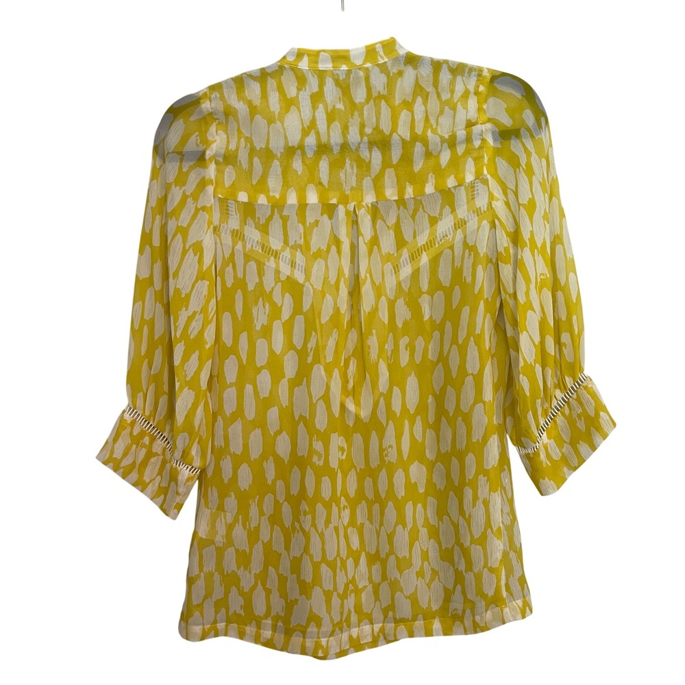 Dolan Yellow Abstract Print Modal Silk Trim Lace Tunic Blouse Small Made in USA - Picture 2 of 8